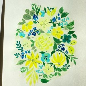 Handmade gouache painting. Original.